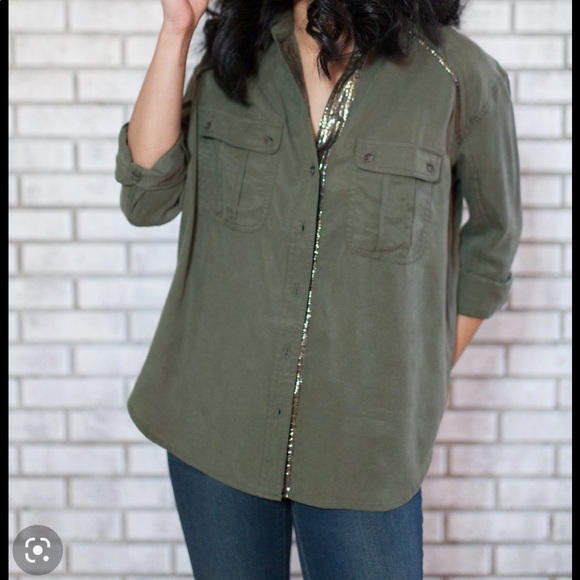 NWOT Free People Off Campus Buttondown Shirt in Moss - Picture 6 of 16